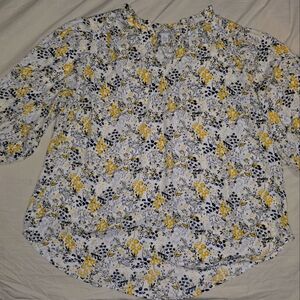 Floral Blouse with Yellow and Blue Accents